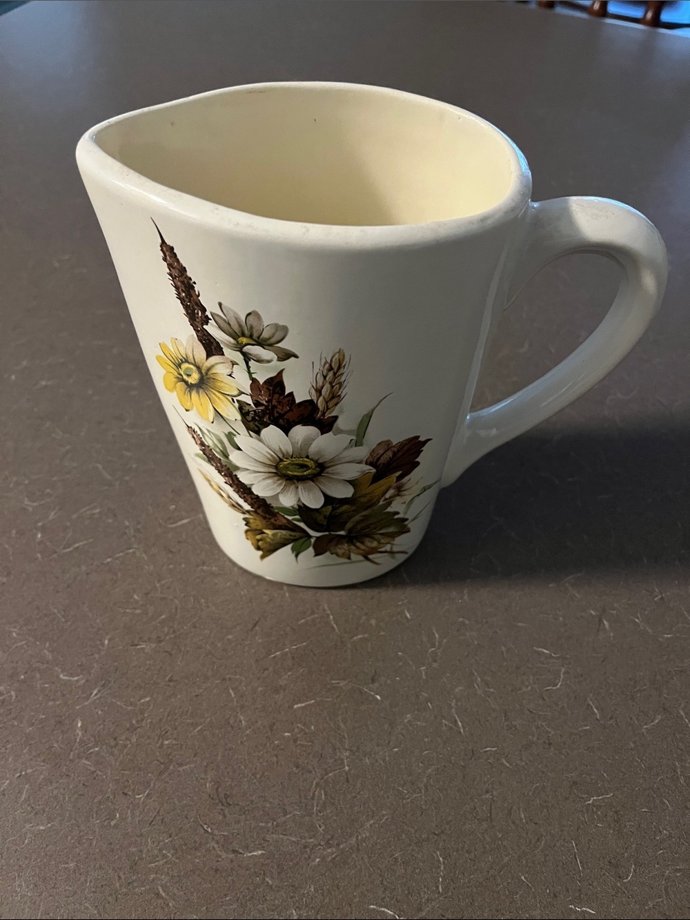 Floral Ceramic Pitcher – Cream and Yellow fall looking flowers 7 3/4” x 7”